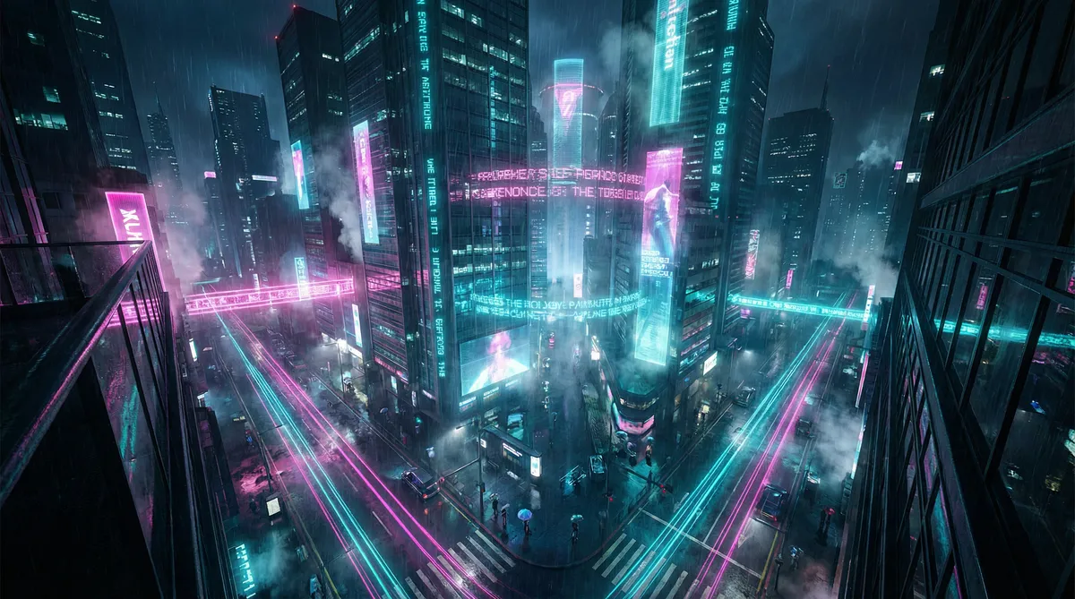 舔穴 竖屏短剧平台首页背景 - 赛博朋克都市夜景